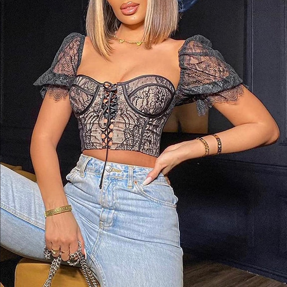 Lace Up Crop Crochet Top